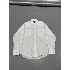 Wrangler Mens White Western Pearl Snap Shirt Long Sleeve Large L Solid Cotton